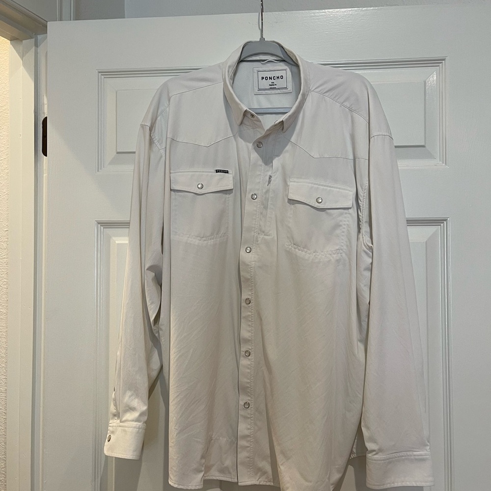 Poncho Men's white Casual Button Down Shirt